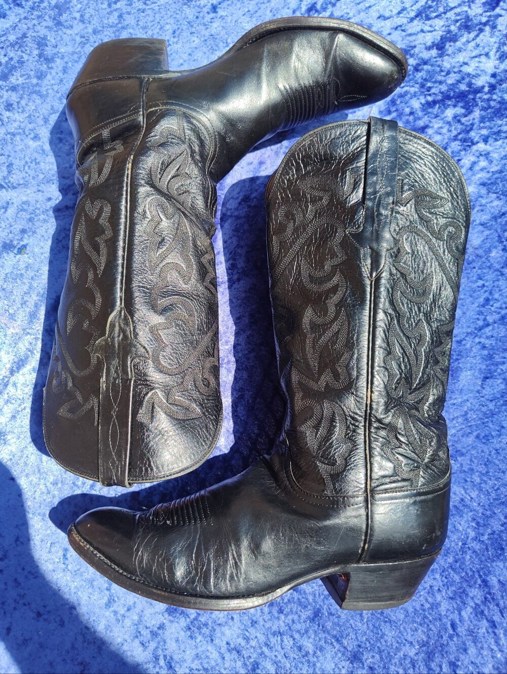 Lucchese Men's Classic Black Calfskin Leather Cowboy Boots Size 8.5 D